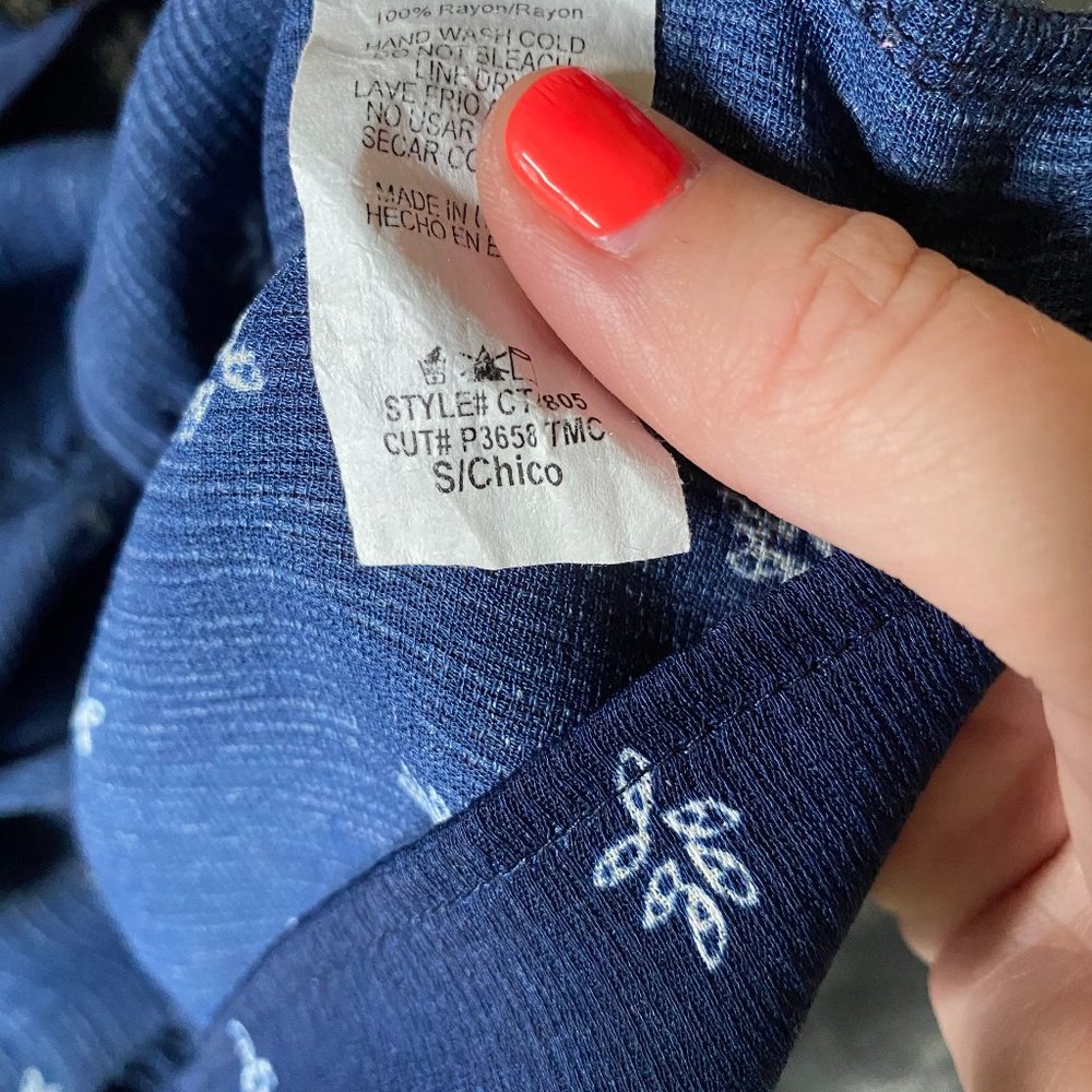 Navy Patterned Blouse - image 5